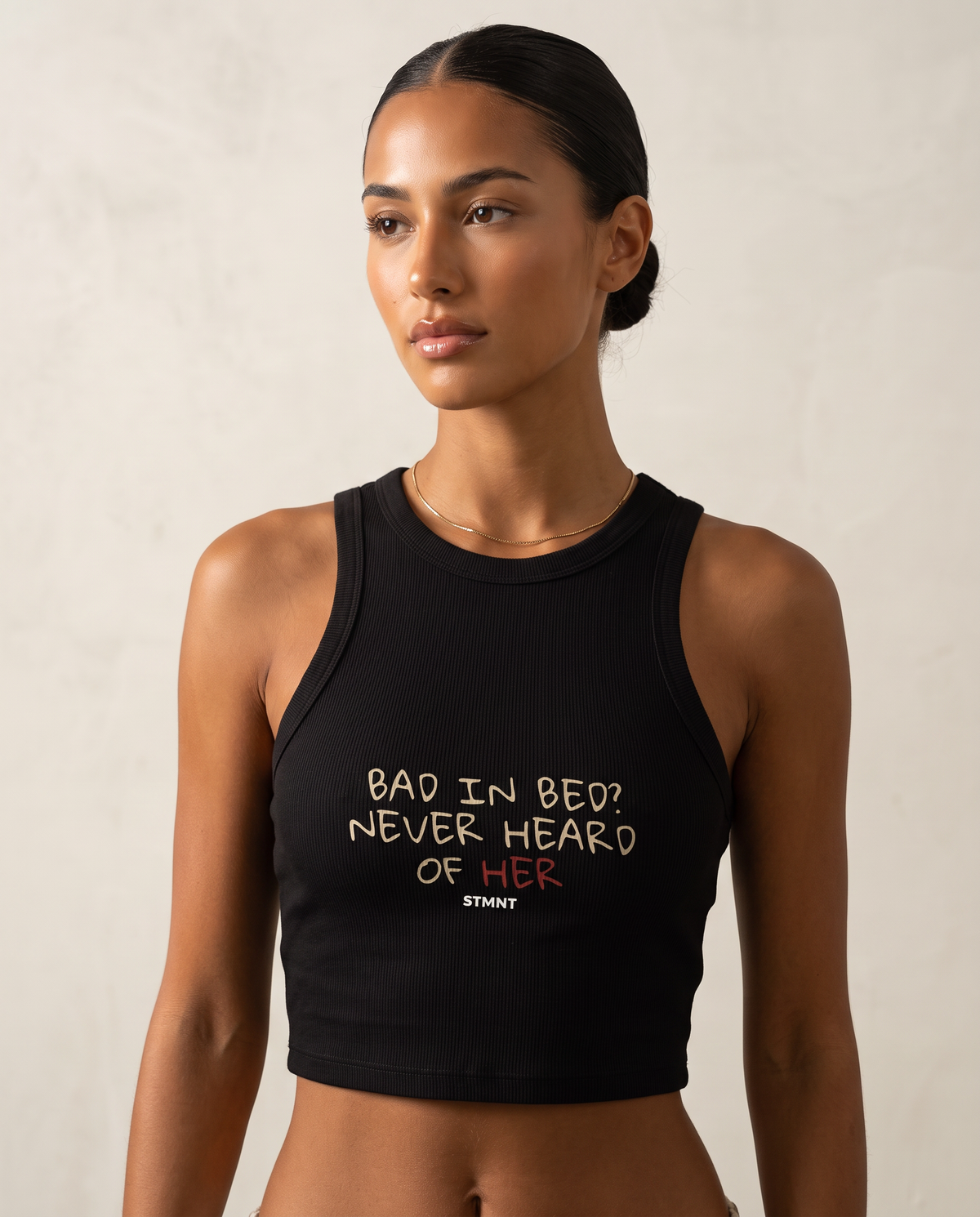 Bad In Bed Racer Tank Top worn by model