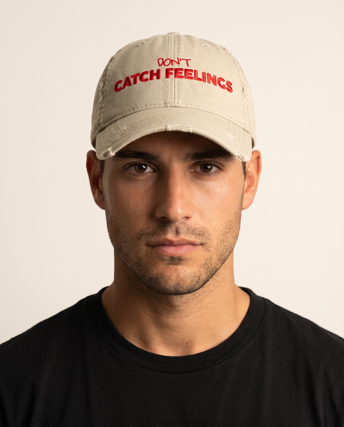 Catch Feelings Distressed Hat worn by model