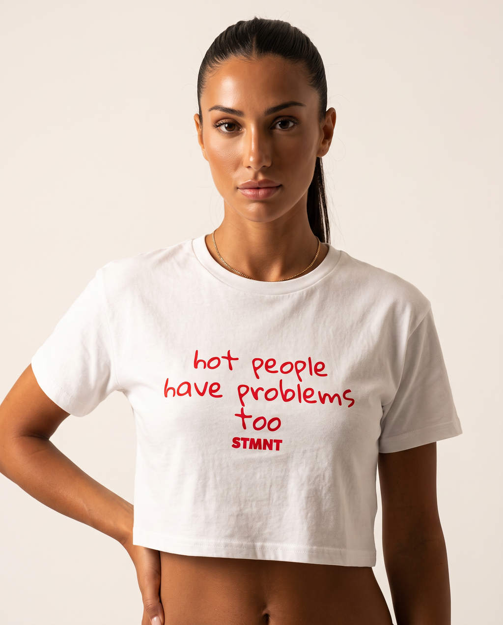 Hot People Have Problems Crop Top worn by model
