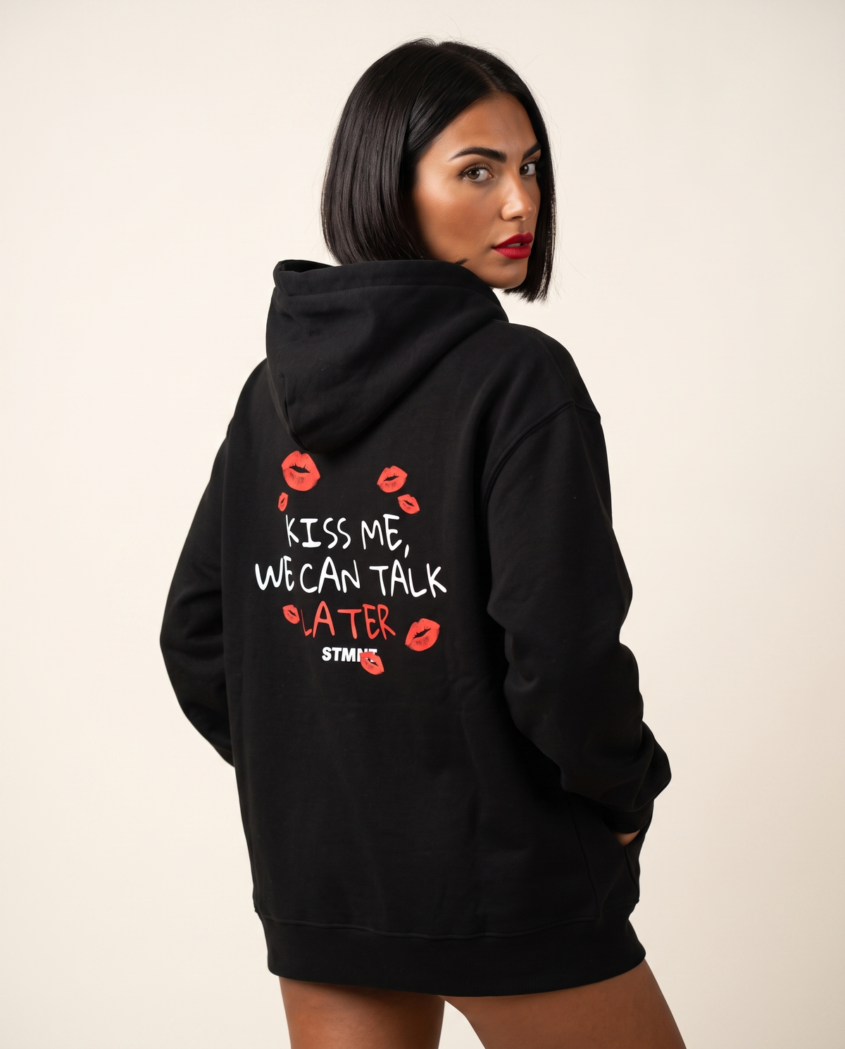 Kiss Me Oversized Hoodie worn by model