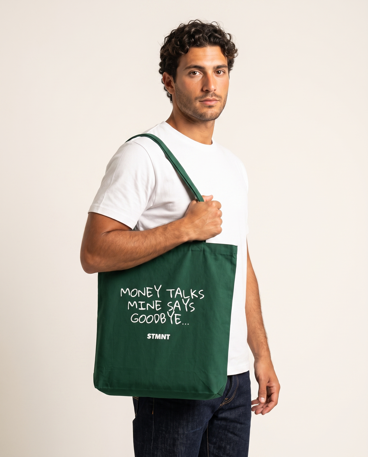Money Talks Tote Bag carried by model