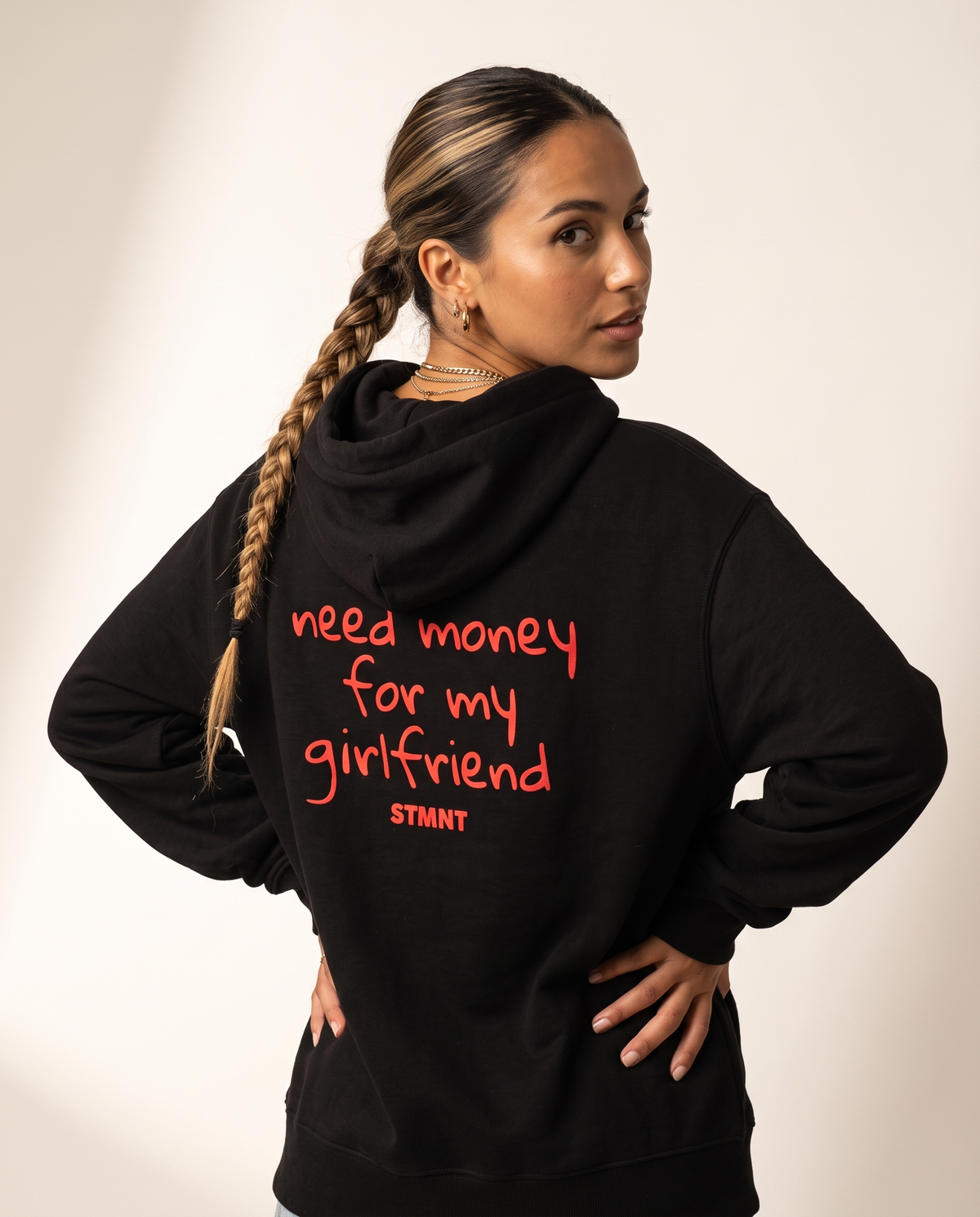 Need Money Oversized Hoodie worn by model