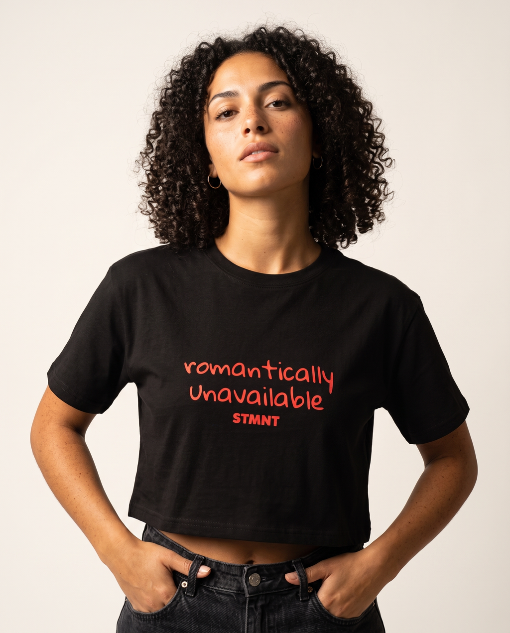 Romantically Unavailable Crop Top worn by model