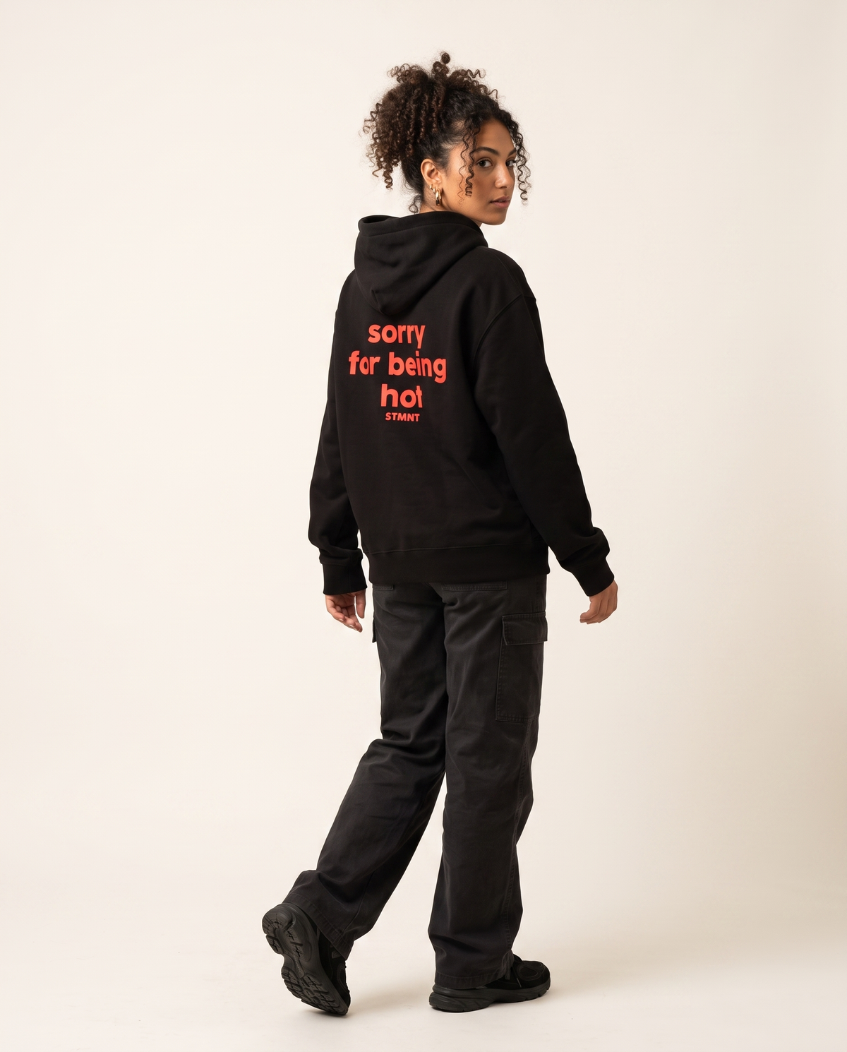 Sorry For Being Hot Oversized Hoodie worn by model