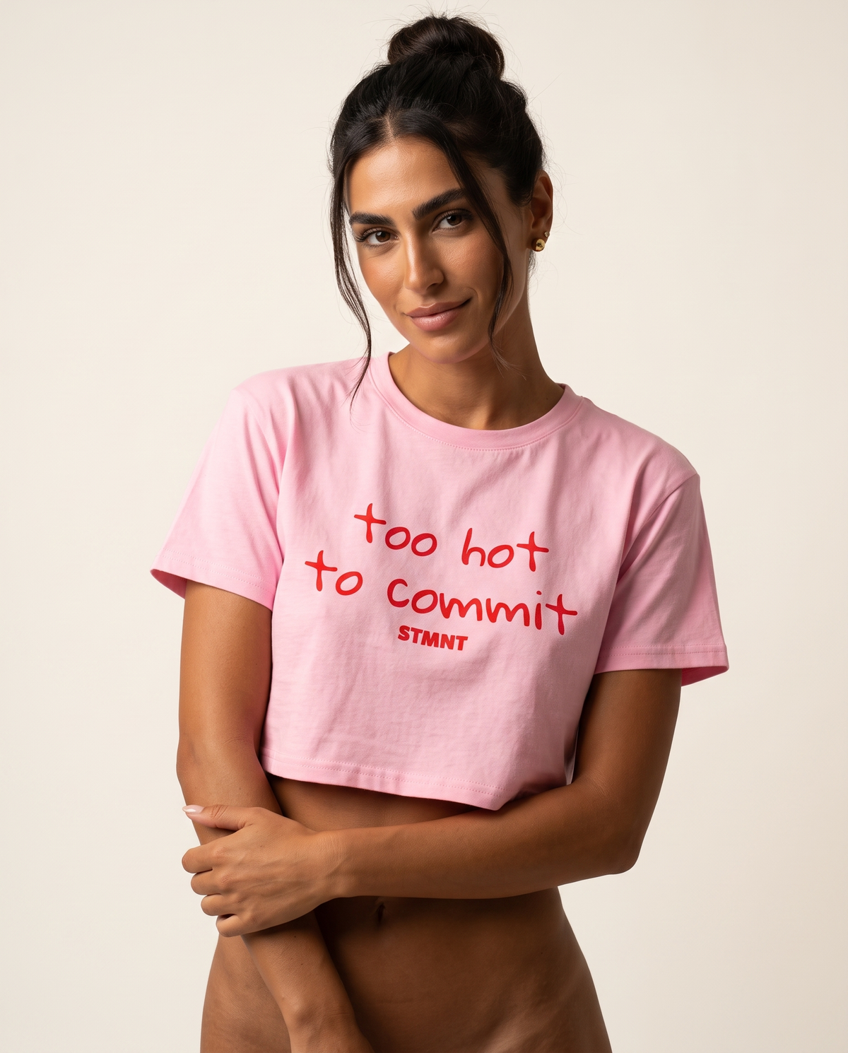 Too Hot To Commit Crop Top worn by model