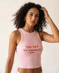 Too Hot To Commit Racer Tank Top worn by model