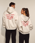 Money Talks Oversized Hoodie - Rückenprint auf Mann und Frau